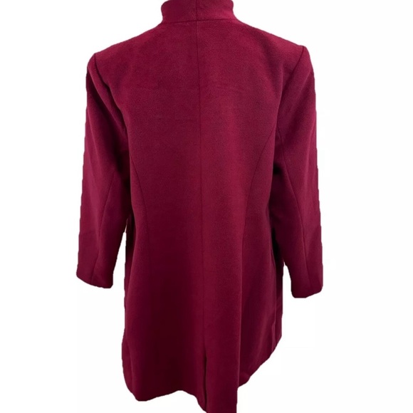 NWOT H by Halston Maroon Pea Coat Women 18W Asymmetric Zip Faux Suede Lined - Picture 3 of 10